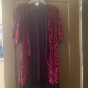 LulaRoe Burgundy velvet and black open tunic